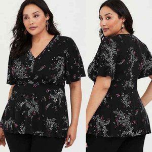 Plus Size 1X Torrid Peplum dressy shirt top women's black blouse